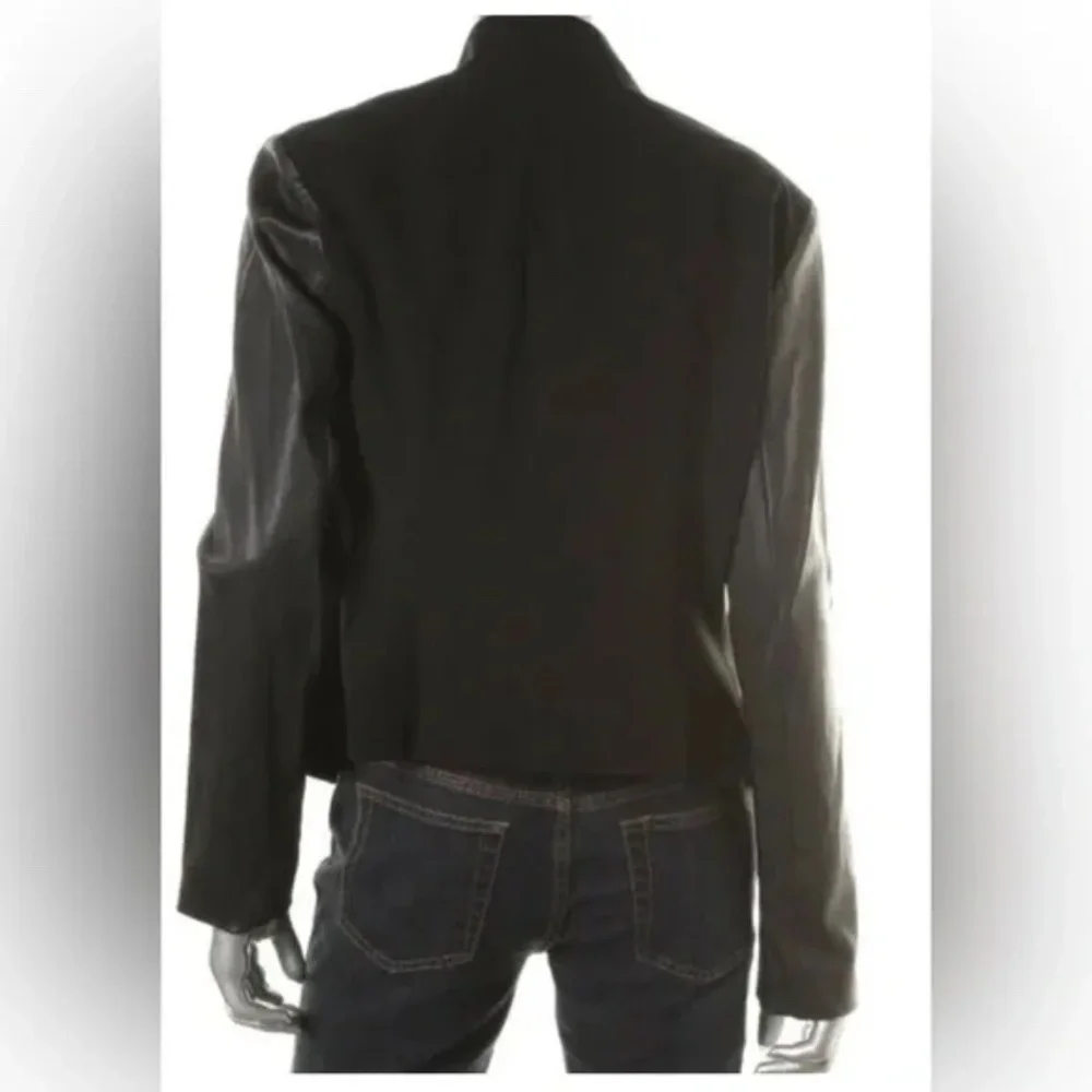 St. John Caviar Black Lamb Leather Open Front Blazer Jacket - Picture 5 of 16